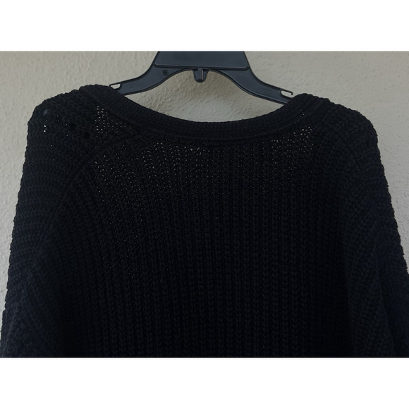 Free People Black Open Knit Cardigan Small Boho Oversized Chunky Layer Thick - Picture 4 of 6